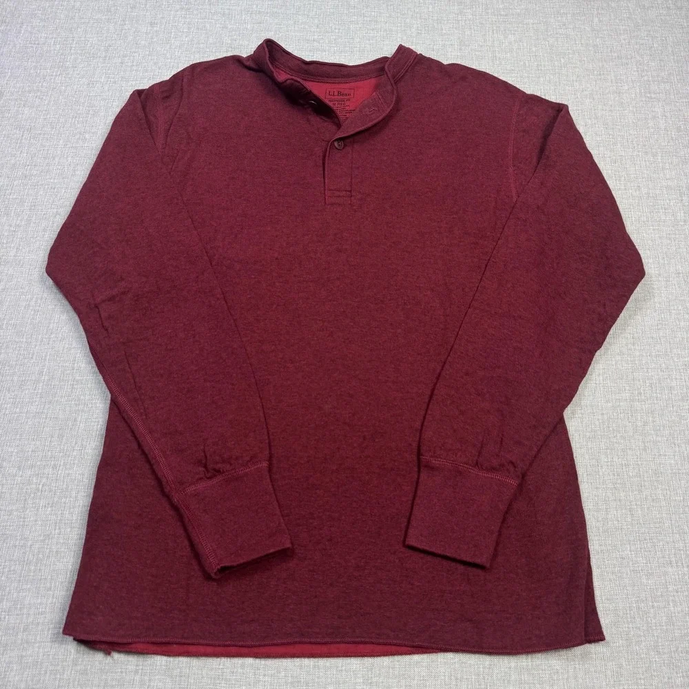 L.L. Bean Two-Layer River Driver's Henley Men Medium Red Long Sleeve Wool Blend
